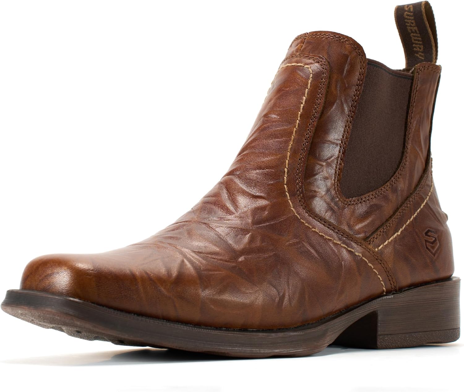 SUREWAY Mens Western Chelsea Cowboy Boots for Men Square Toe,6 Inch Slip-On Work/Casual/Dress Boots Shoes for Men