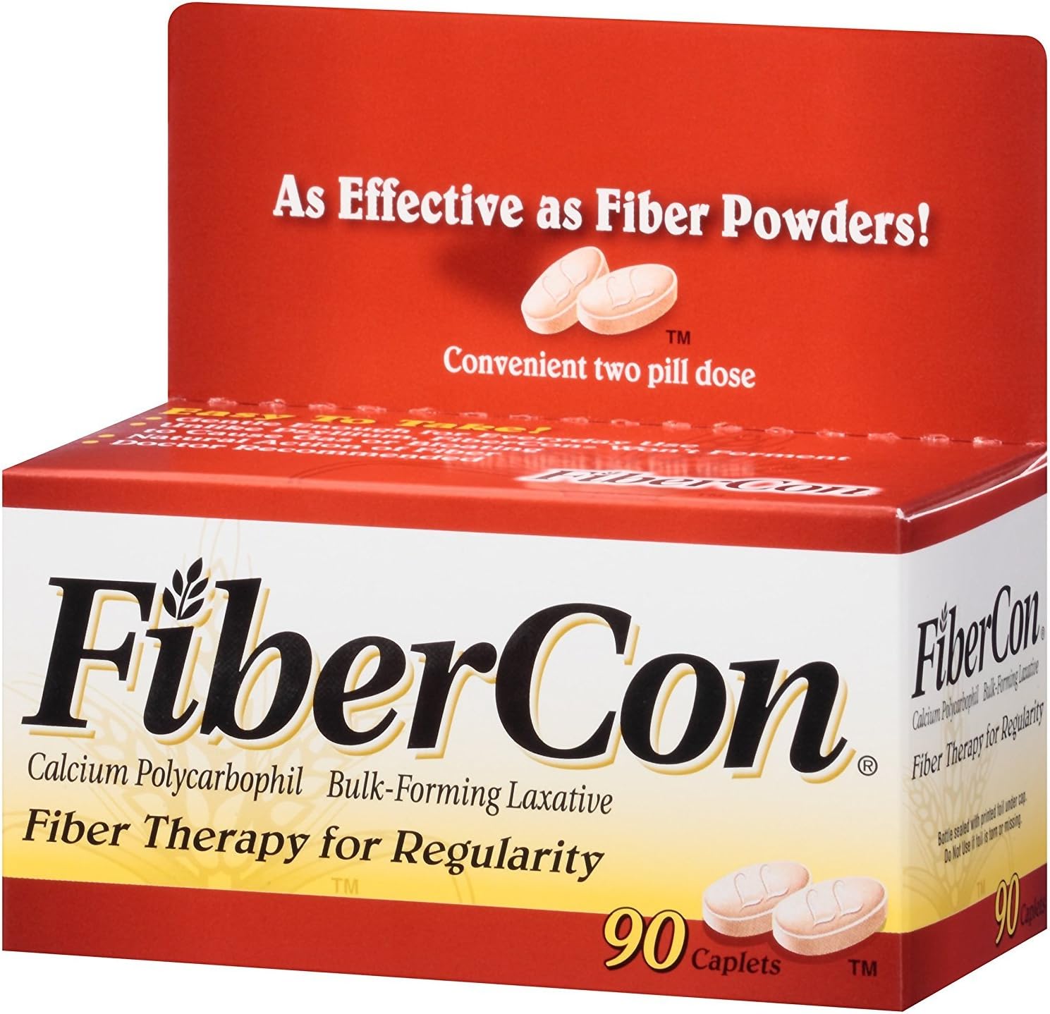 Fibercon Fiber Therapy For Regularity with Calcium Polycarbophil Bulk-Forming Laxative 90-Count Caplets