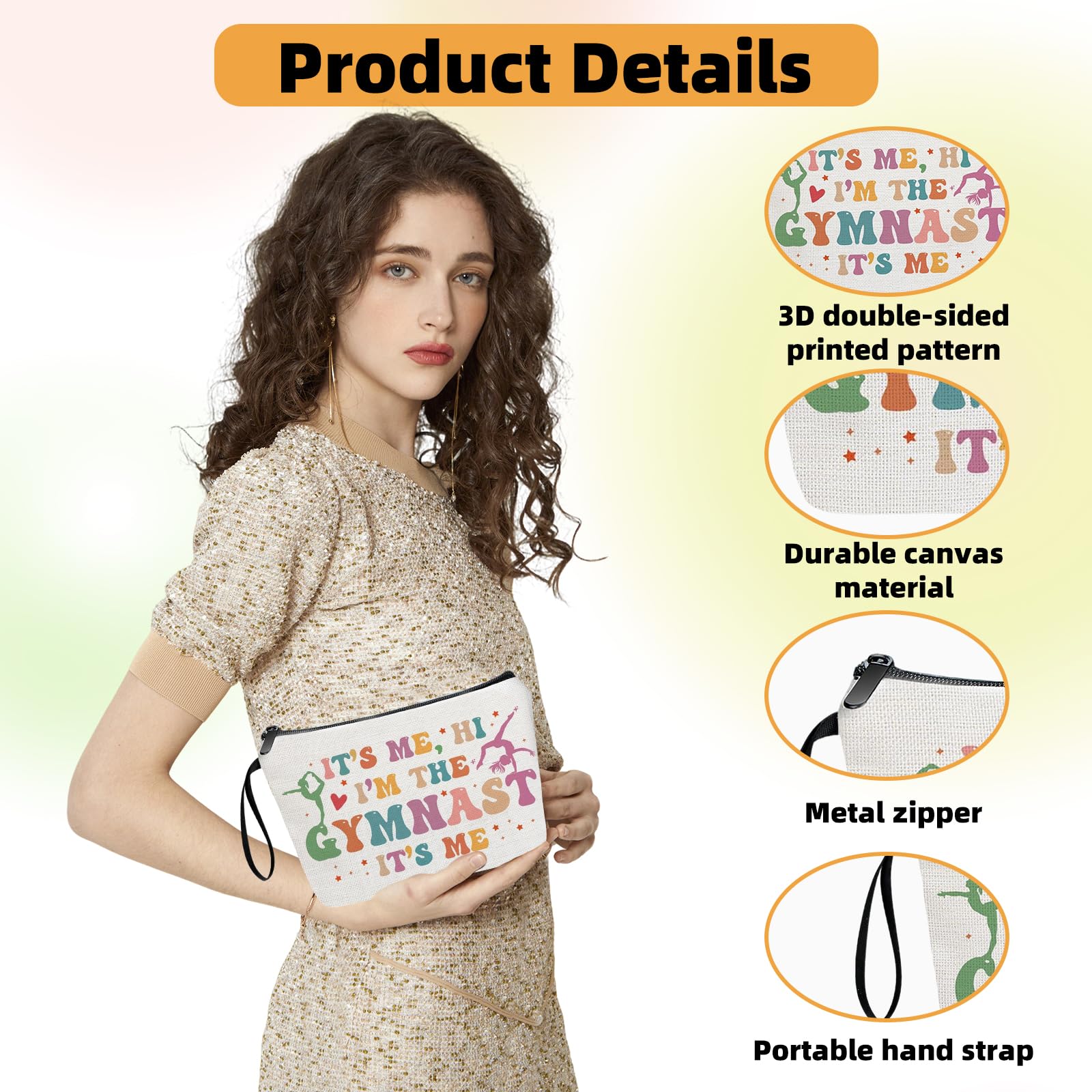 Gymnastics Gifts for Girls Make Up Bag Gymnast Makeup Bag for Gymnastics Lover Gifts Inspirational Cosmetic Bag with Hand Strap Gymnastics Bag Gifts - Image 3