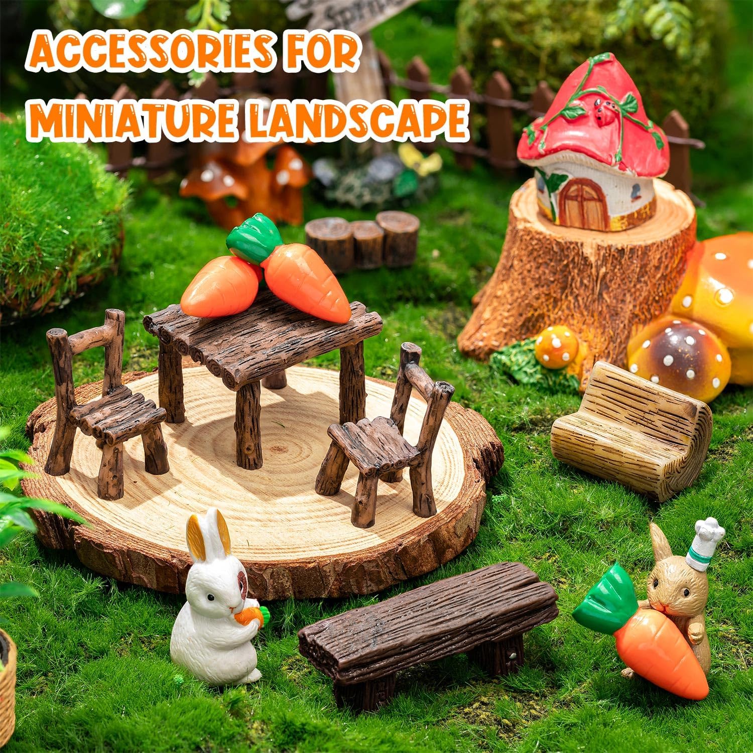 11Pieces Fairy Garden Furniture Ornaments Miniature Table and Chairs Set
