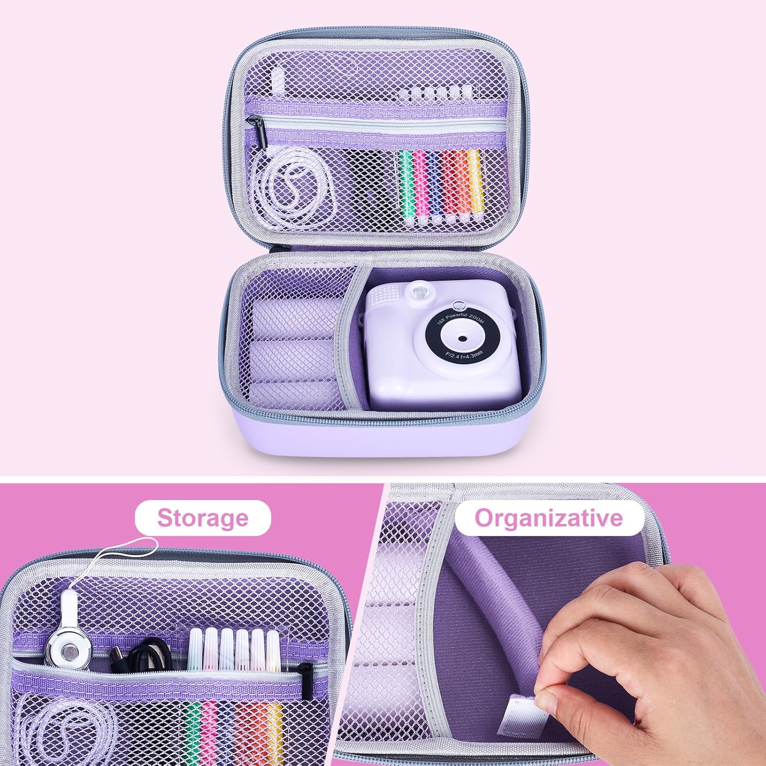 Phetium Kids Camera Instant Print Christmas Birthday Gifts Toys & Kids Camera Case Compatible with Most Kids Camera Instant Print (Purple) & 6 Rolls Kids Camera Instant Print Refill Paper Set