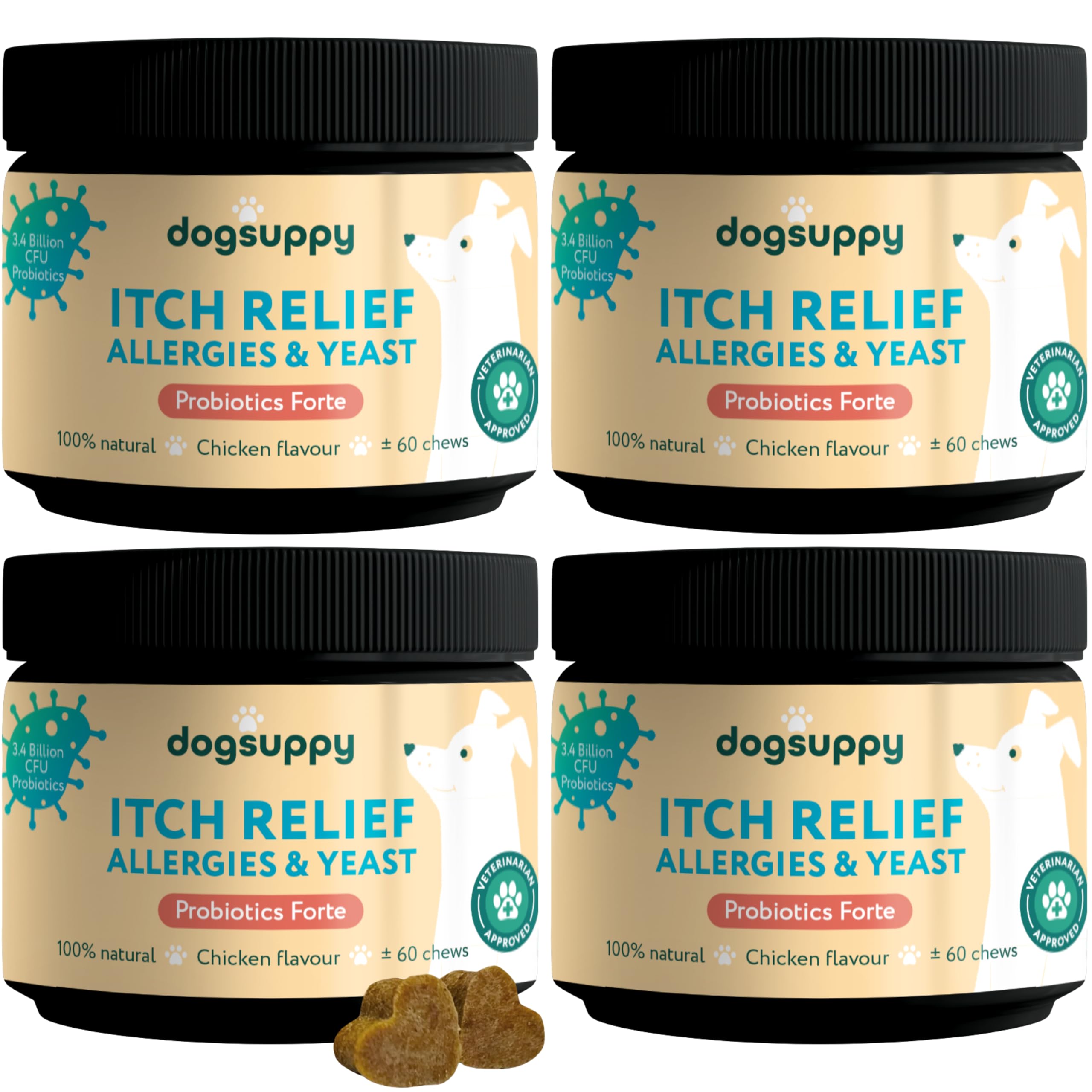 DogSuppy Itch Relief For Dogs – Relieves Itching, Scratching, Licking, Allergies & Yeast, 100% Natural, Supports Gut Health & Immunity – For Small, Medium & Large Dogs | 240 Chews (720g), With chicken