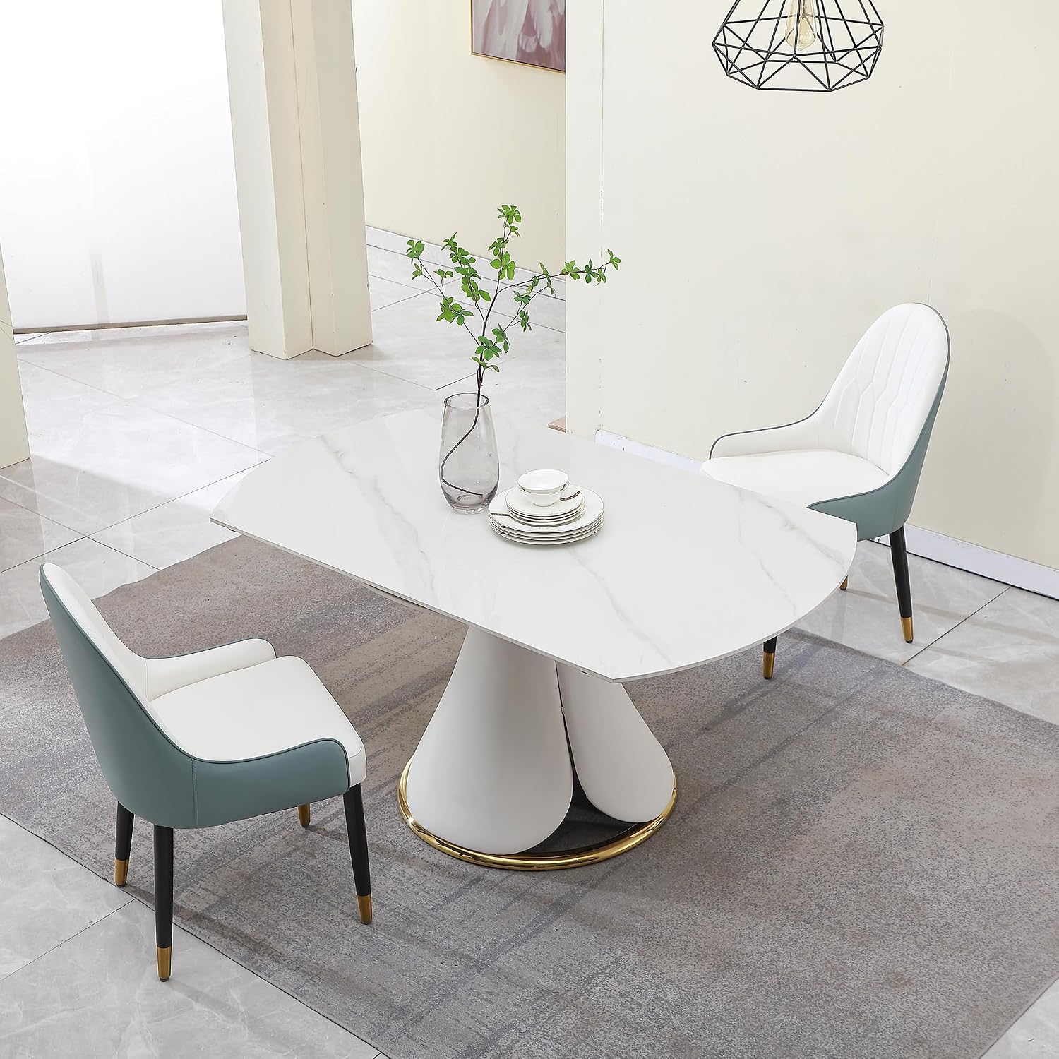 Leavader Dining Chairs Set of 2, 2 Pcs Modern Faux PU Chair with Sturdy Metal Chair Legs, Ergonomic Backrest for Living Room Kitchen Dining Room (Blue)