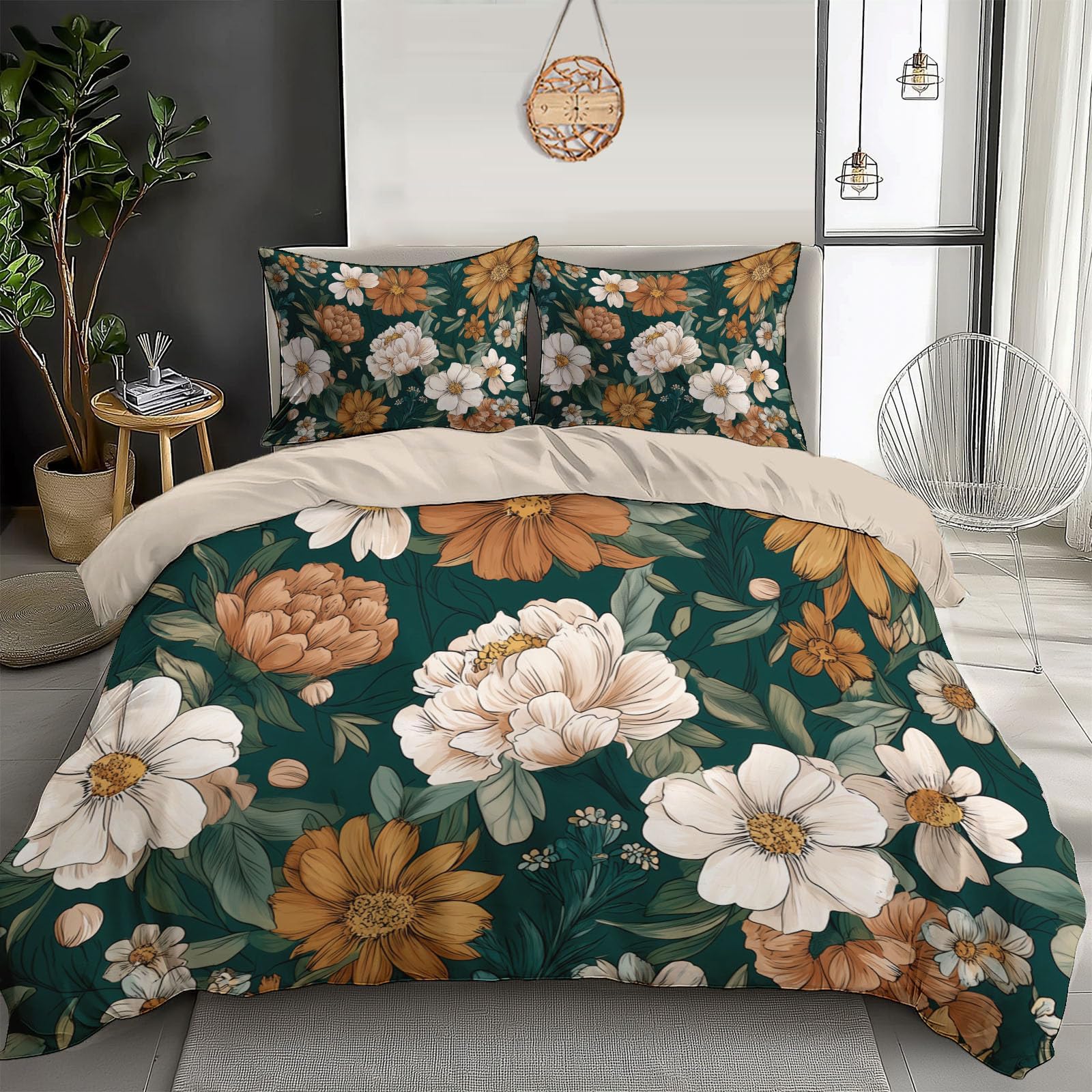Housse de couette 240x260cm adulte 3D parure de lit fleurs microfibre fermeture éclair