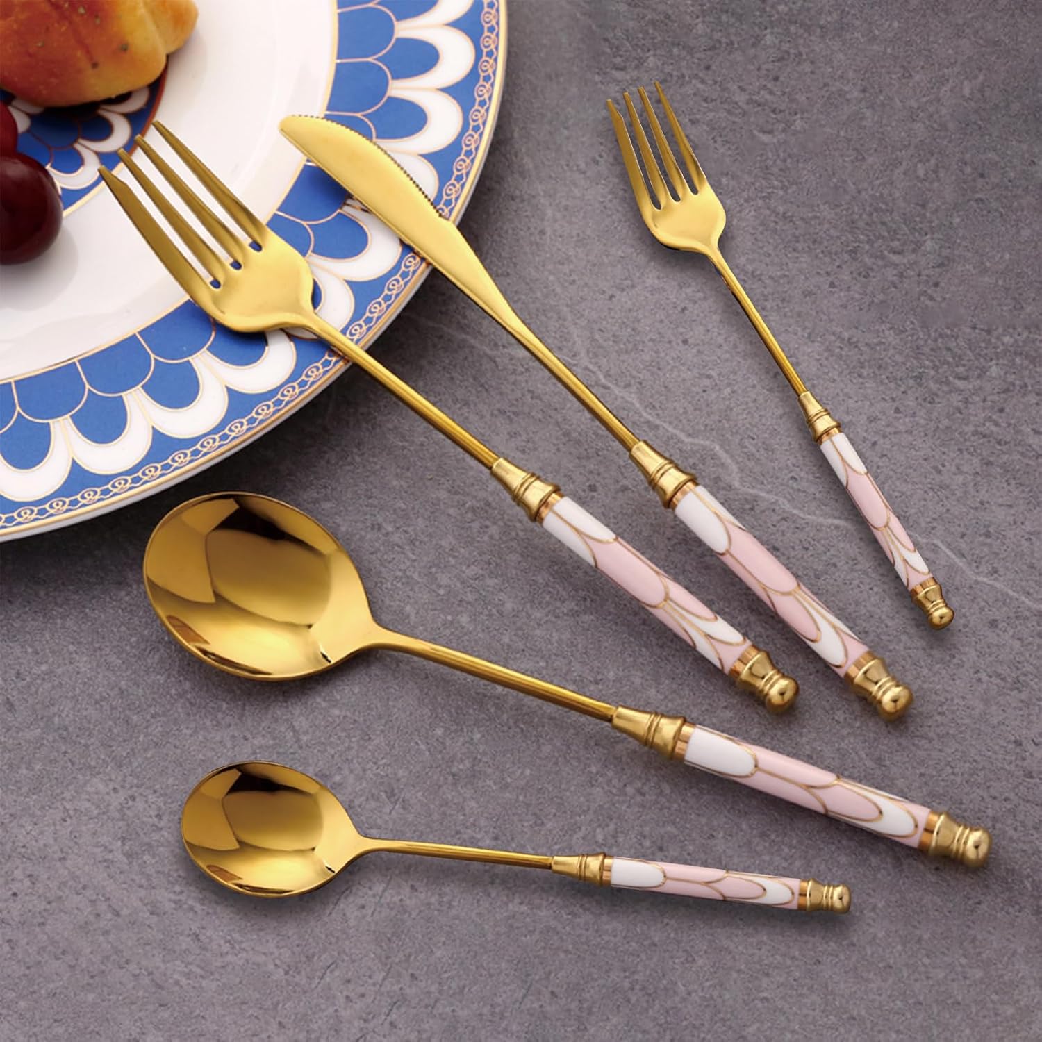 20-piece Silverware Set With Ceramic Handle, Premium Food Grade Stainless Steel Flatware Sets, Mirror Polished Cutlery Set, Dishwasher Safe (for 4 People) (20pcs, pink)