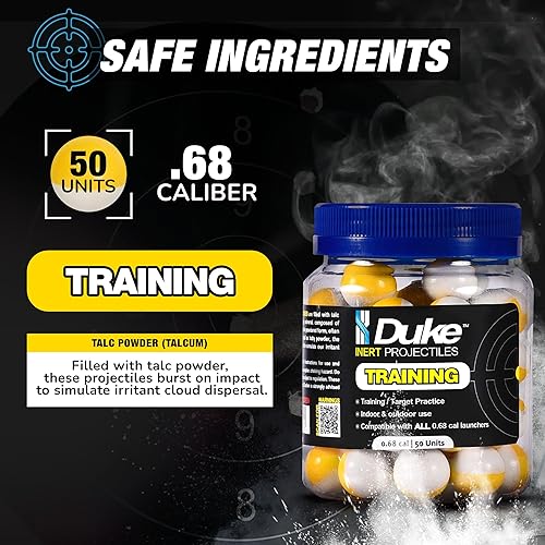 Miniatura 4 de Duke Inert Projectiles - 68 pistolas de entrenamiento de munición Cal, proyectiles de polvo no letal calibre 68, bolas de defensa personal, pistola