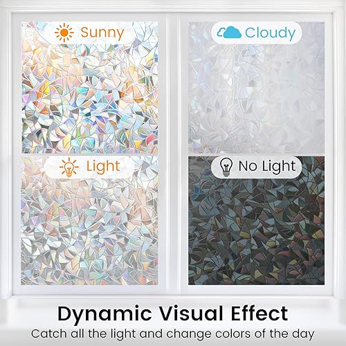 Miniatura 5 de DOWELL Película de privacidad para ventana, película de ventana de arco iris, adhesivo decorativo para ventana, adhesivo estático para ventana,