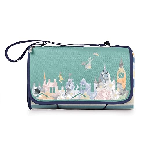 PICNIC TIME Disney Mary Poppins Blanket Tote Picnic Blanket, Folding Outdoor Beach and Camping Blanket with Carry Tote and Zipper Pocket, Water Resistant Fleece, (St. Tropez Collection)