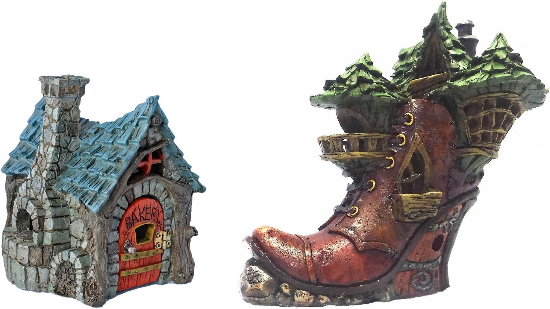 Georgetown Home & Garden Fiddlehead Fairy Bundle of 2 Resin Fairy Garden Homes - The Bakery and The Ladies Boot