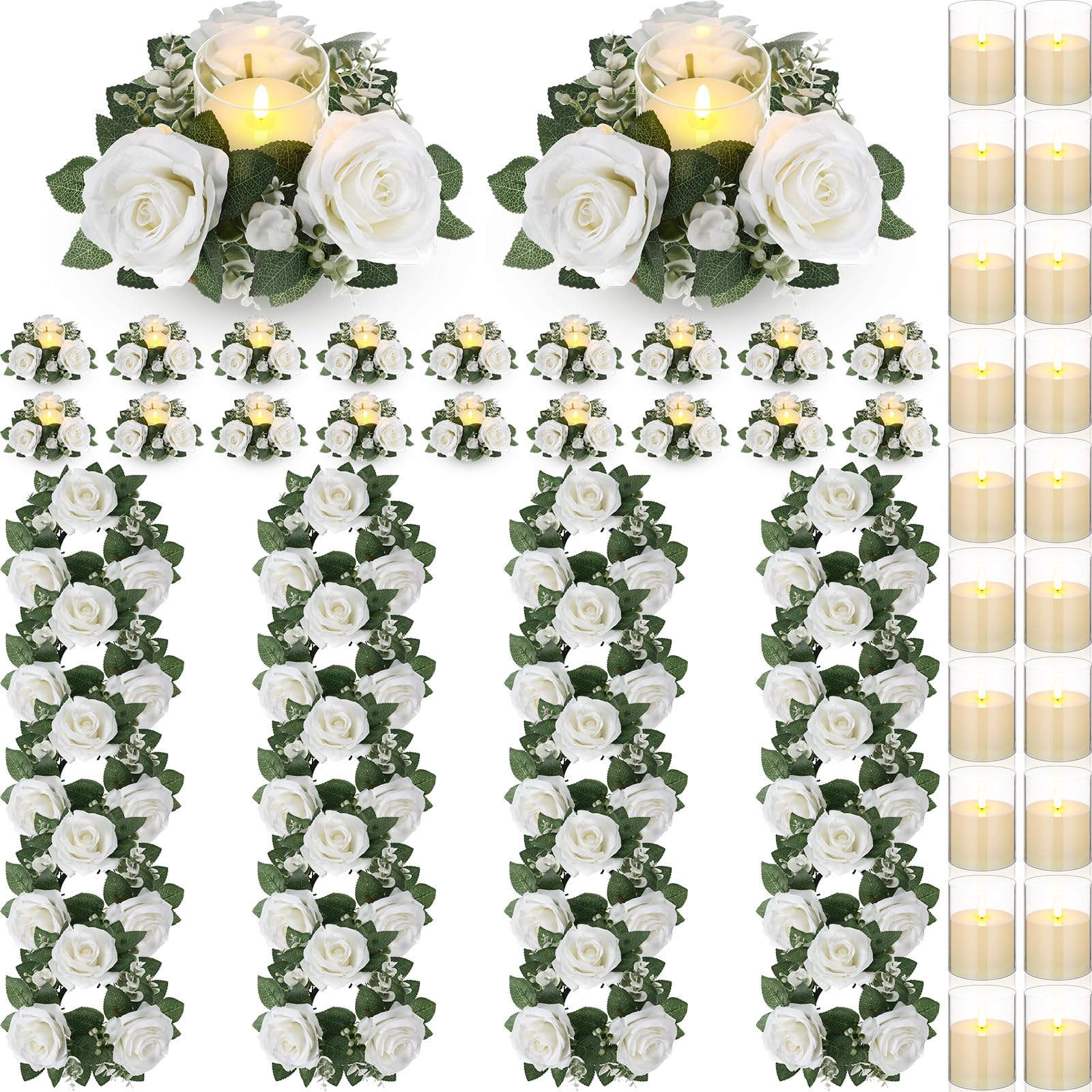 Couronnes de bougies et bagues de roses artificielles pour décoration de fête des mères