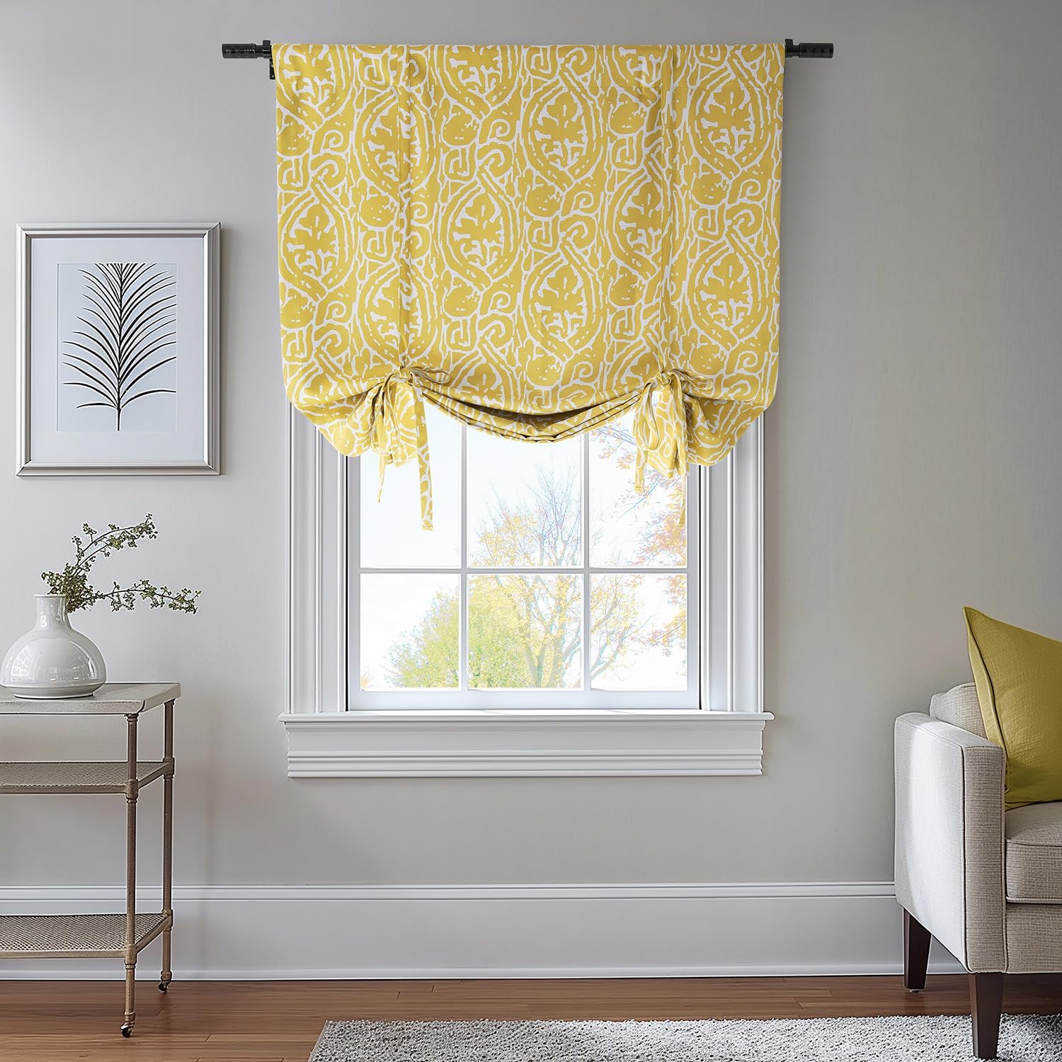 HPD Half Price Drapes Tie Up Curtains for Windows, Room Darkening Curtains 63 Inches Long (1 Panel) - Rod Pocket Window Shades for Living Room 46 X 63, Abstract Misted Yellow
