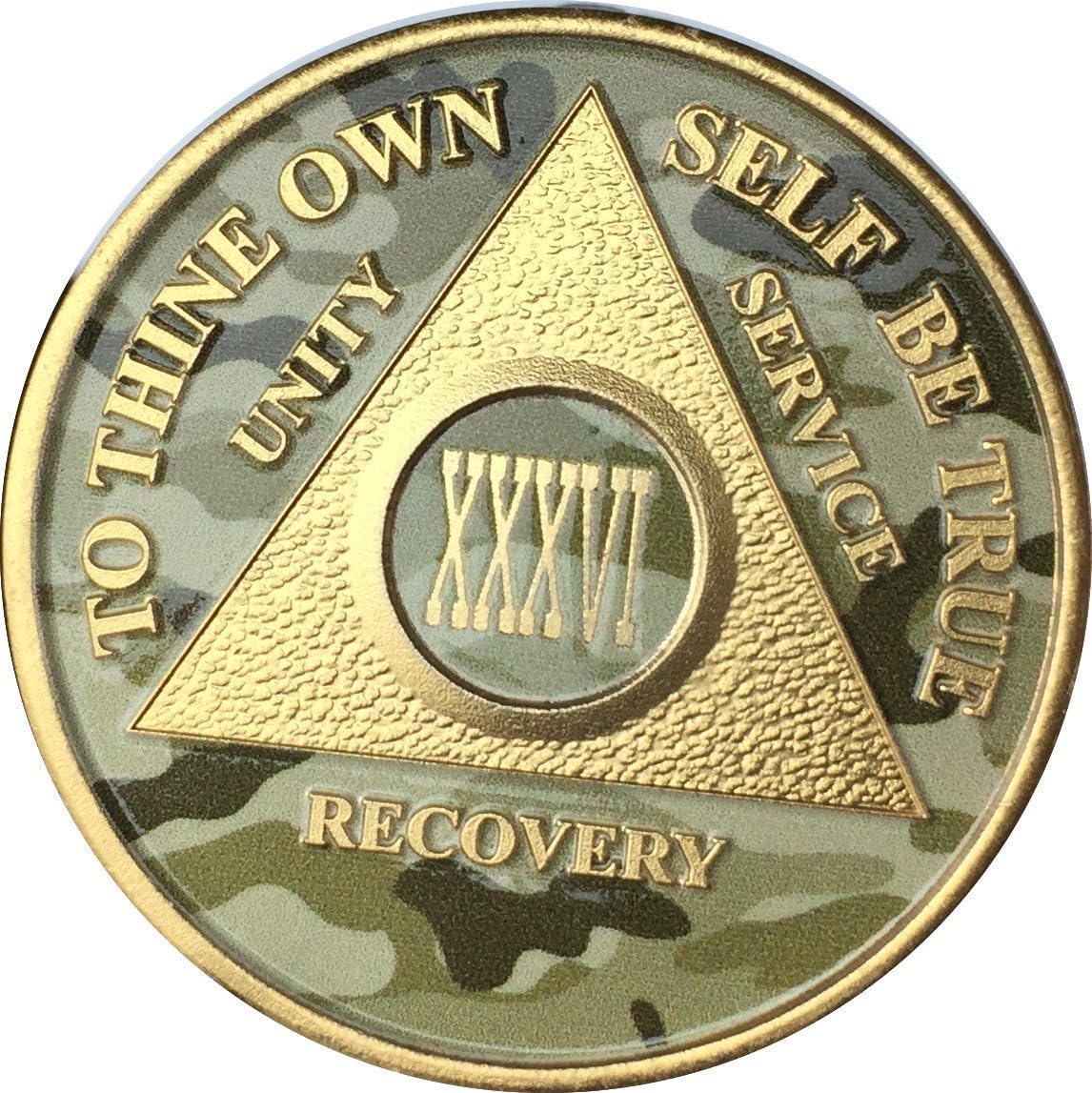 36 Year AA Medallion Camo Gold Plated Anniversary Chip Camouflage Color