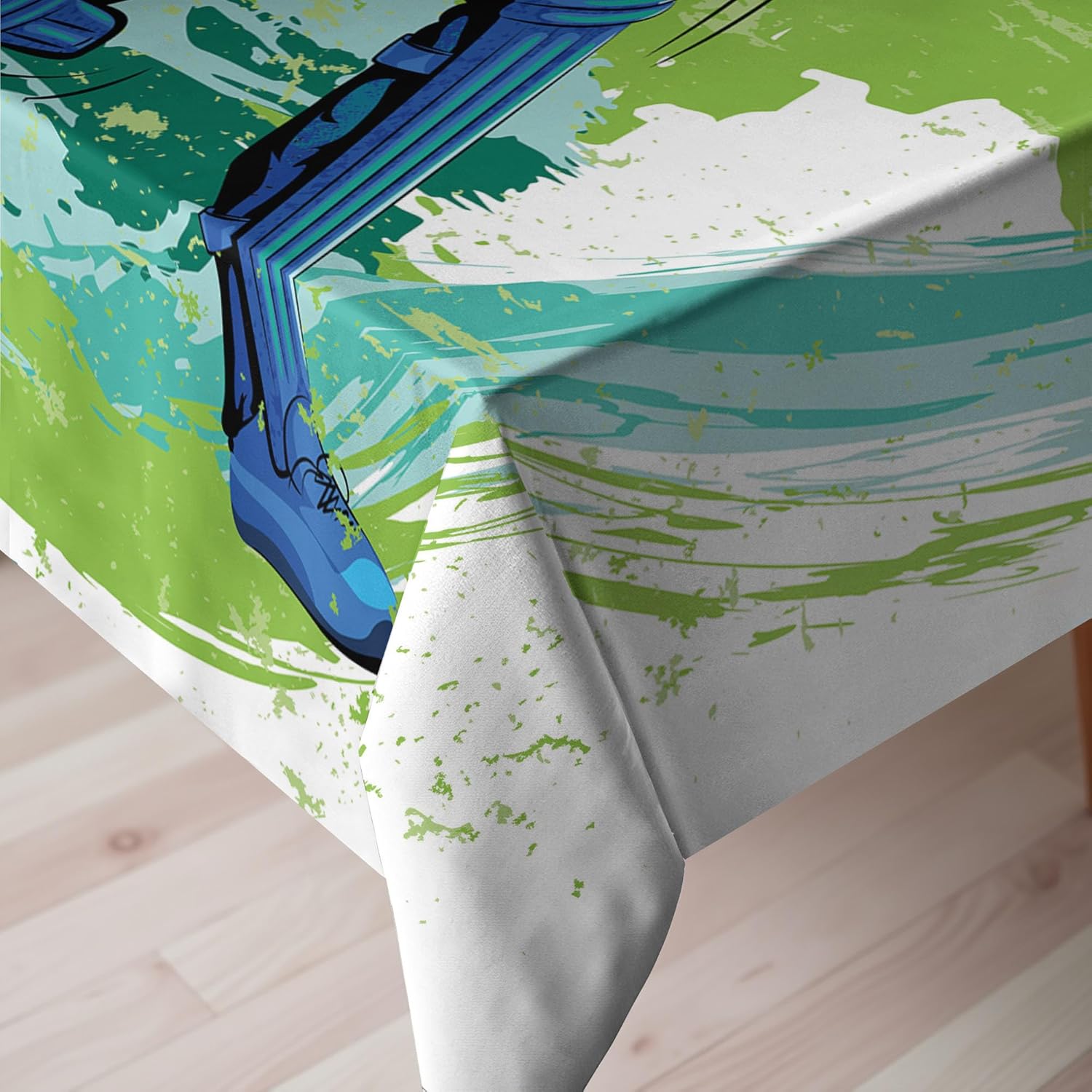 Ambesonne Sports Tablecloth, Cricket Player Pitching Sketch Win Game Champion Team Themed Modern Paintbrush Effect Art, Rectangular Table Cover for Dining Room Kitchen Decor, 60" X 90", Blue Turquoise