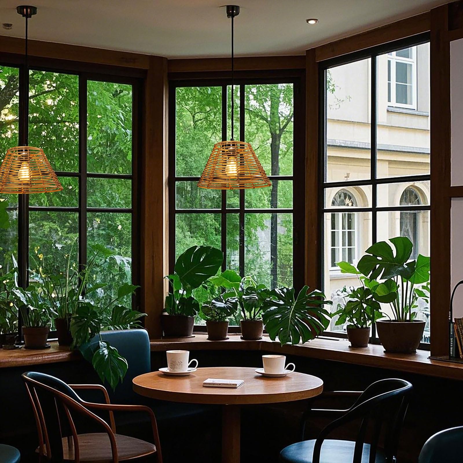 Paralume in rattan, in vimini, stile bohémien, per lampada da tavolo, lampada a sospensione, lampada da terra (2, caffè)