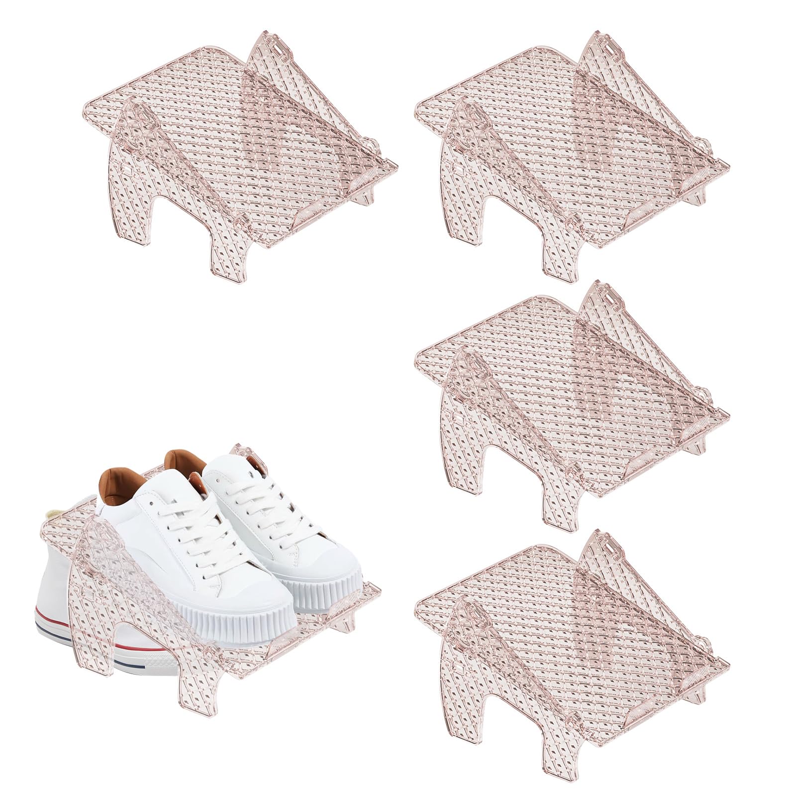 Regulowany stojak na buty zestaw 4 sztuk, organizer na buty z regulacją wysokości, oszczędzający miejsce, dwuwarstwowy, antypoślizgowy, plastikowy do układania w stos, do szafy wejściowej