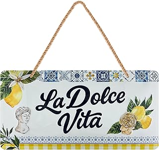 LANOLU Cartel retro de chapa, cartel de La Dolce Vita con cordón de yute, decoración retro para jardín, balcón, cocina, có...