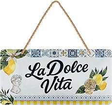 LANOLU Retro Tin Sign, La Dolce Vita Sign with Jute Cord, Bar Decoration Retro for Garden, Balcony, Kitchen, Cocktail Sign, Party Room, Embossed Punched, 16 x 32 cm