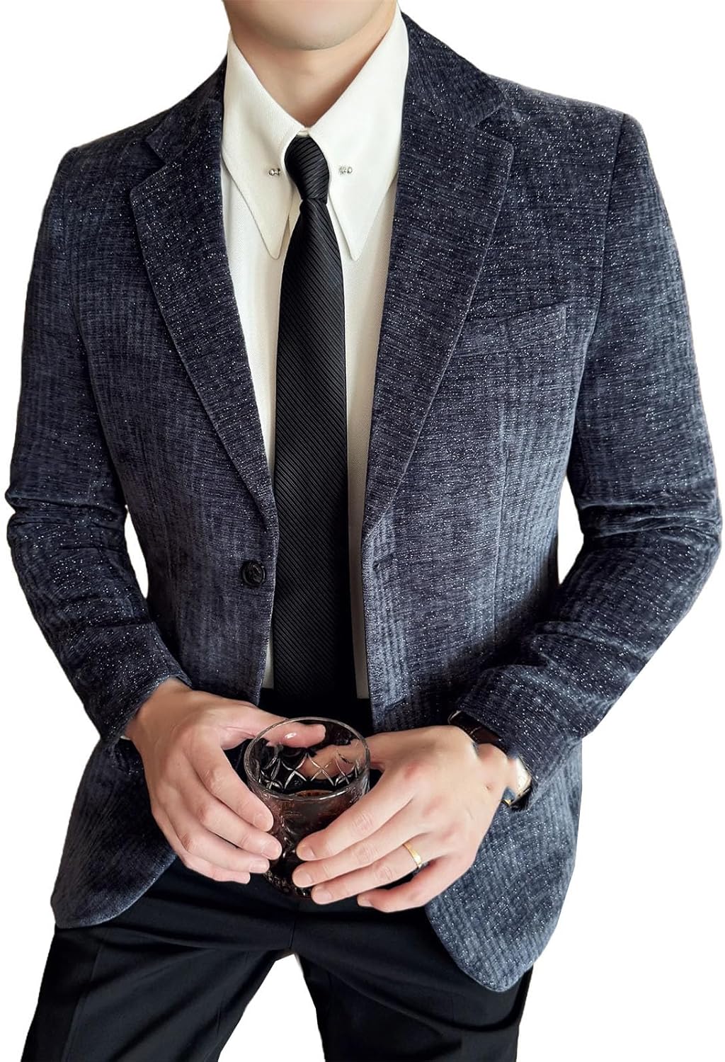 Mens Corduroy Fashion Business Casual Suit Jacket Solid Color Korean Slim Fit Social Wedding Blazers