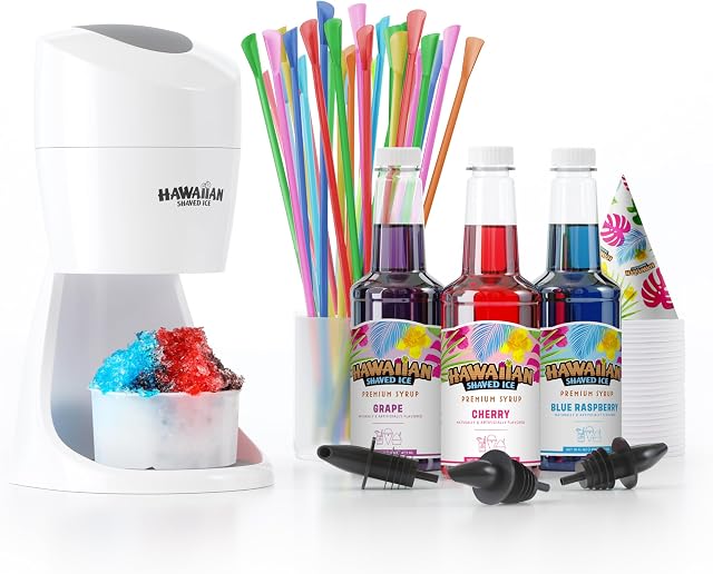 Kit de Machine à Glace à Glace Hawaïenne - 3 Saveurs, 25 Tasses, Pailles, Verseurs, Moules à Glace