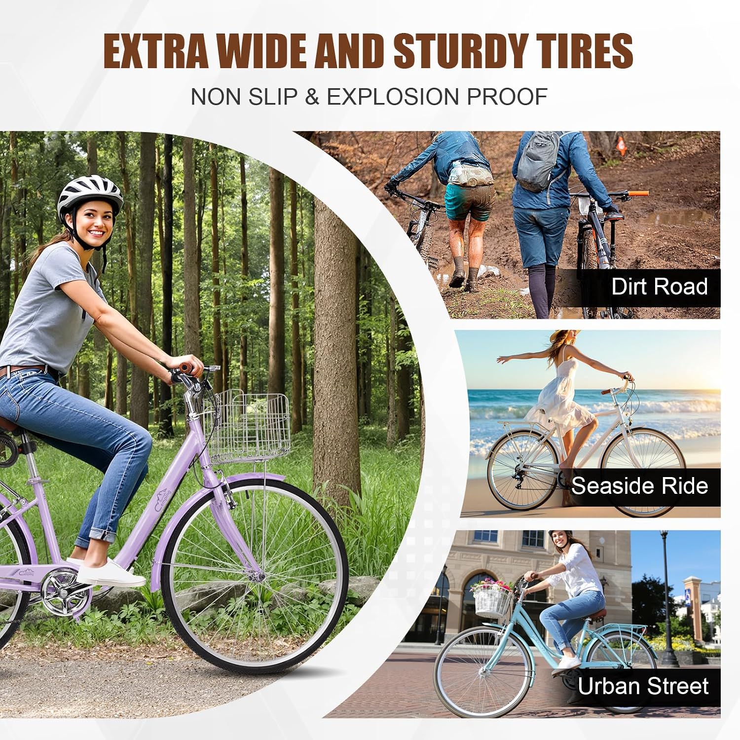 Ktaxon Foldable Beach Cruiser Bike, 26" Folding Women's Bike with 7 Speed Shifting, Foldable Basket, Adjustable Seat, Removable Lock & Dual V-Type Brakes for Women & Adults