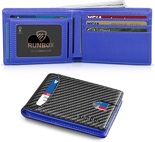 RUNBOX Cartera delgada para hombre, 11 ranuras para tarjetas de crédito, de cuero, con bloqueo RFID, pequeña, delgada, plegable, minimalista,