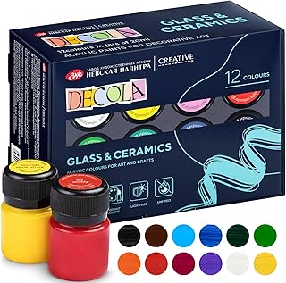 Decola - Porzellan Farben Set | 12x20ml Permanente Farbe für Glas und Keramik | Hohe Deckkraft auf dunklen Oberflächen | Hergestellt von Nevskaya Palitra