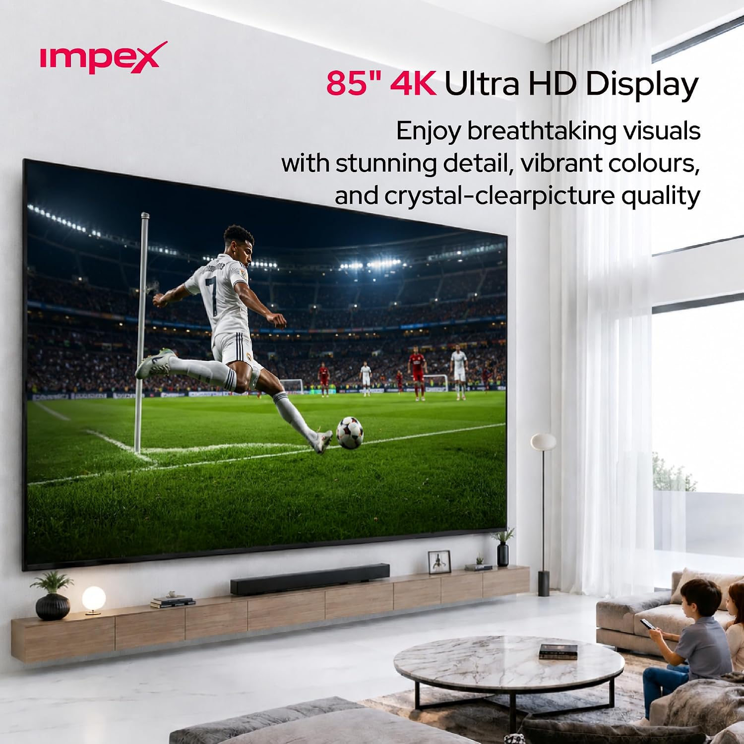 الاقتصادي - تلفزيون 85 بوصة 4K UHD سمارت QLED من ايمبكس، جوجل، تصميم بدون إطار، تقنية صوت دولبي، جهاز تحكم عن بعد صوتي، يدعم واي فاي، بلوتوث، بصري، منفذ اتش دي ام اي ايه ار سي مع اي ايه ار سي ومنفذ USB - 4K 2026 - view 2