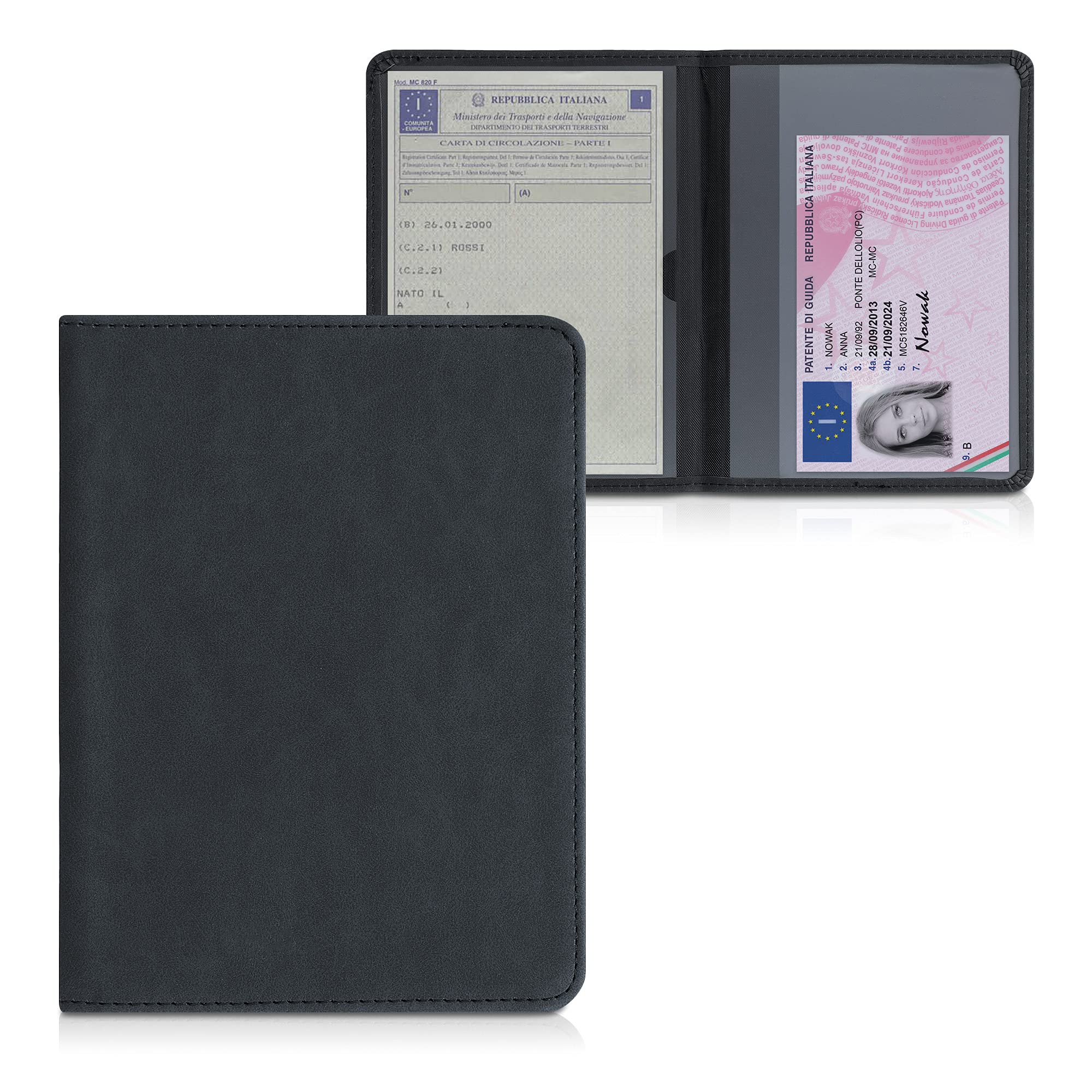 kwmobile Funda para permiso de circulación de coche de ante sintético - Para documentos de 10.5 x 14.8 CM doblados - negro