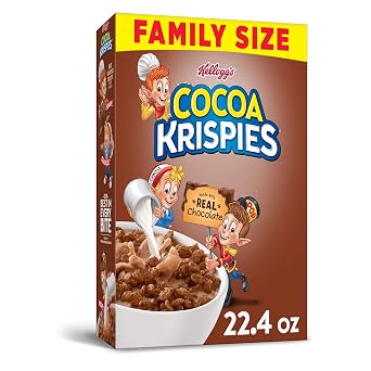Kelloggs Cocoa Krispies, Breakfast Cereal, Made with Real Chocolate, Family Size, 22.4oz Box