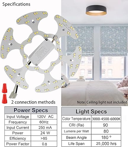 Miniatura 10 de Zhairdalstar Kit de luz de anillo de ventilador de techo de montaje empotrado LED de 24 W, panel de motor de luz LED de reajuste, 3 CCT 3000K 4500K