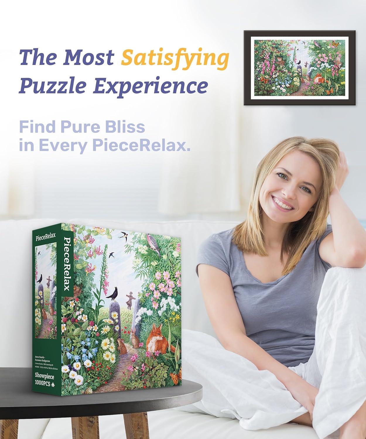 PieceRelax Plastic Jigsaw Puzzles for Adults 1000 Pieces - Anne Searle - Summer Hedgerow Most Satisfying Table Games and Gifts No Puzzle Mat Required [H3440]