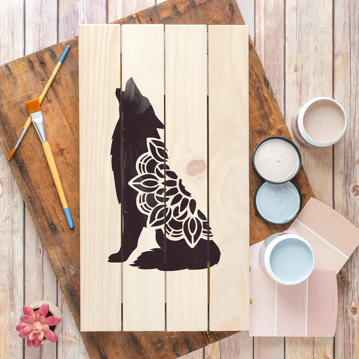 Mandala Wolf Stencil - Stencil Designs, Wildlife Stencils, Animal Wall Art, Education Stencils, Animal Party Decoration