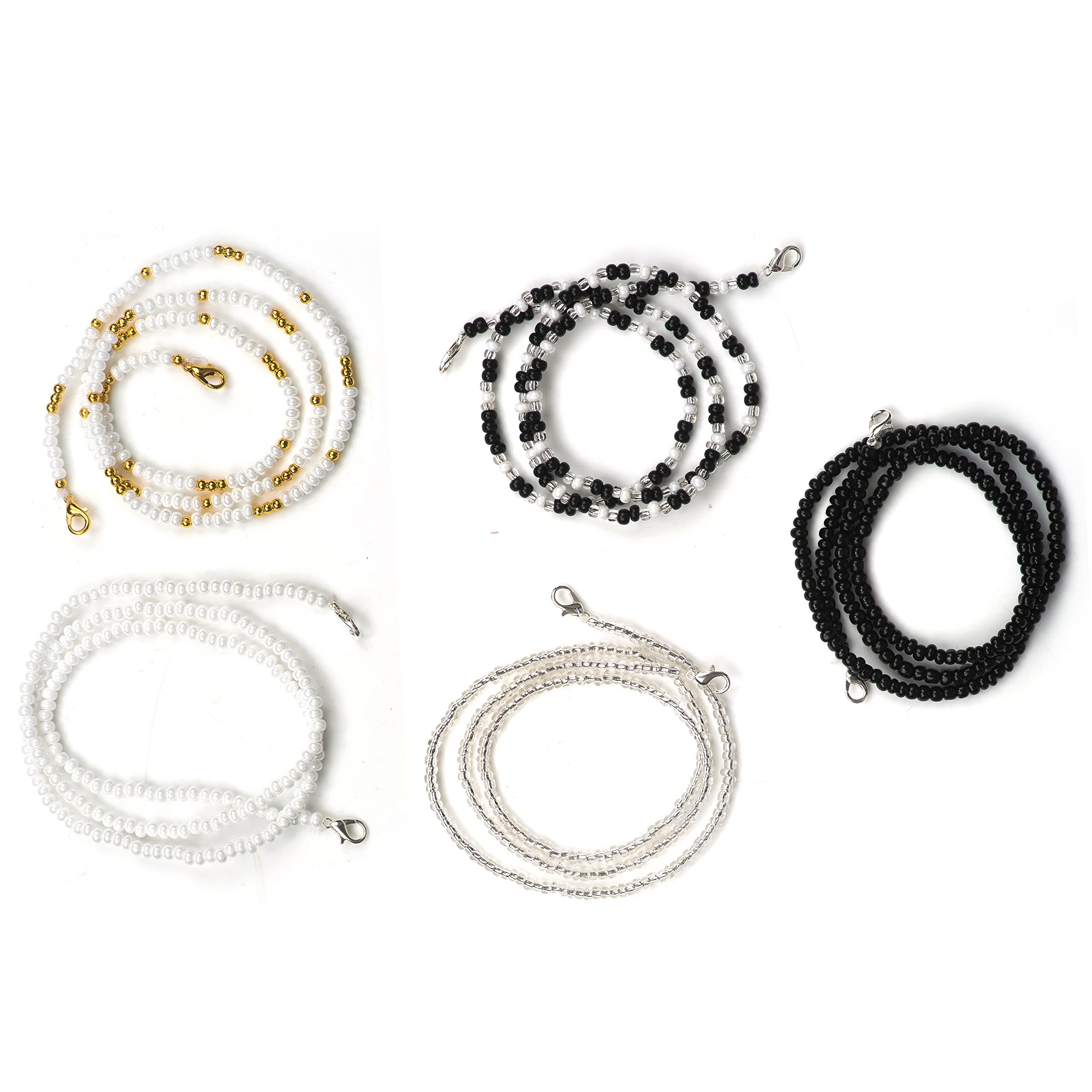 KRIVAT Mask Chain and Women Mask Lanyard Strap Eye Glasses String Holder Face Mask Saver Cord Beads-23 inch Chain SET OF 5 + 1 BLACK COLOR MASK-image-24