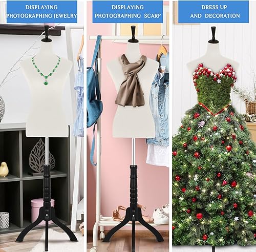 Miniatura 6 de Cuerpo de maniquí femenino, forma de vestido de 60 a 67 pulgadas, maniquí de costura, maniquí de torso con base de trípode de madera, maniquí