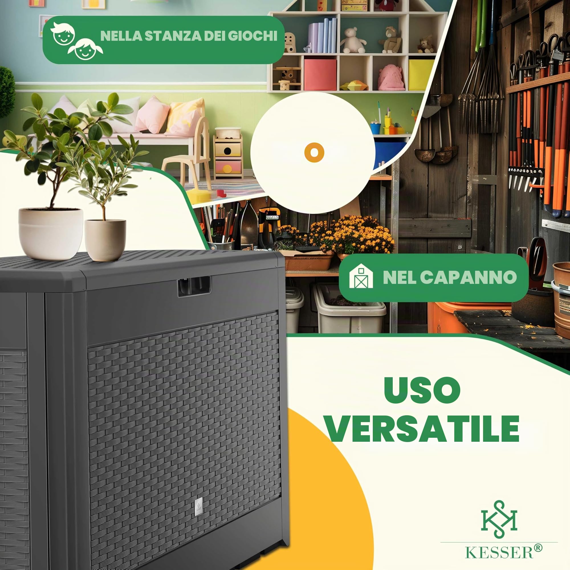 KESSER® Box portacuscini Baule Contenitore per Cuscini da 310 Litri con rotelle, Coperchio Ribaltabile, impugnature, Contenitore da Giardino Resistente alle intemperie Cassapanca