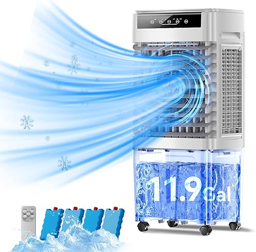Enfriador de aire evaporativo, aire acondicionado portátil 3 en 1 con 3531 CFM, enfriador de pantano con tanque de agua de 11.9 galones, control