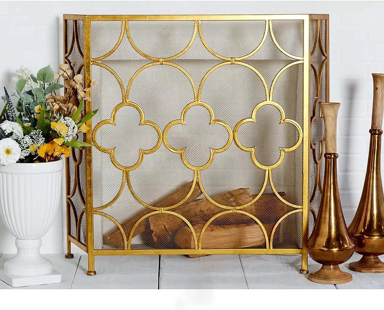 Fireplace Screen Guard, Fire Guard 3-Panel Foldable Wrought Iron Fireplace Screen 35.4in Tall，Guard Cover， for Baby Safe Proof Fire Place Fence， Gold (Color : Gold) (Gold