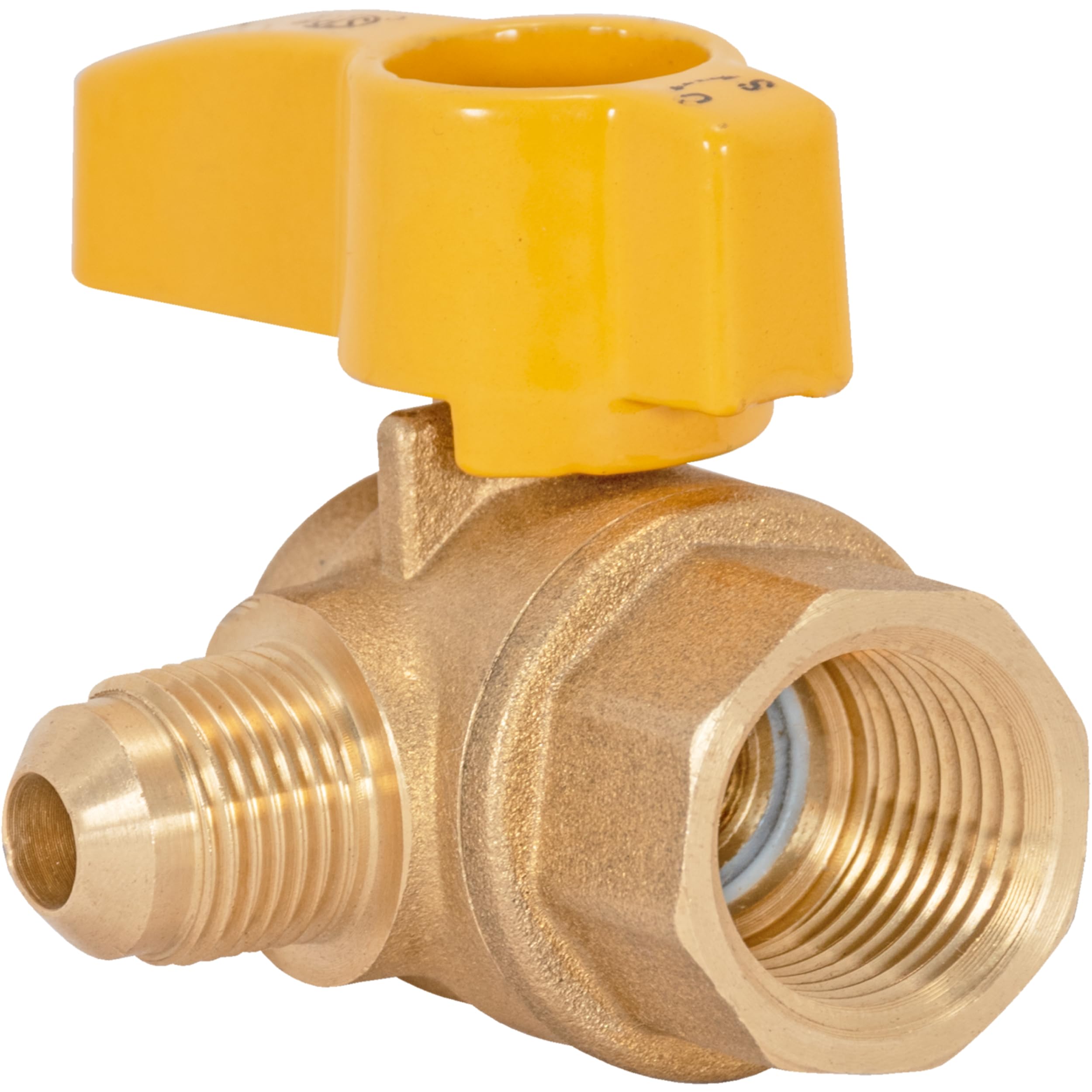 Eastman Angle Gas Brass Ball Valve, 1/2 in FIP x 3/8 in OD Flare Female, 1/4-Turn Handle, 60032