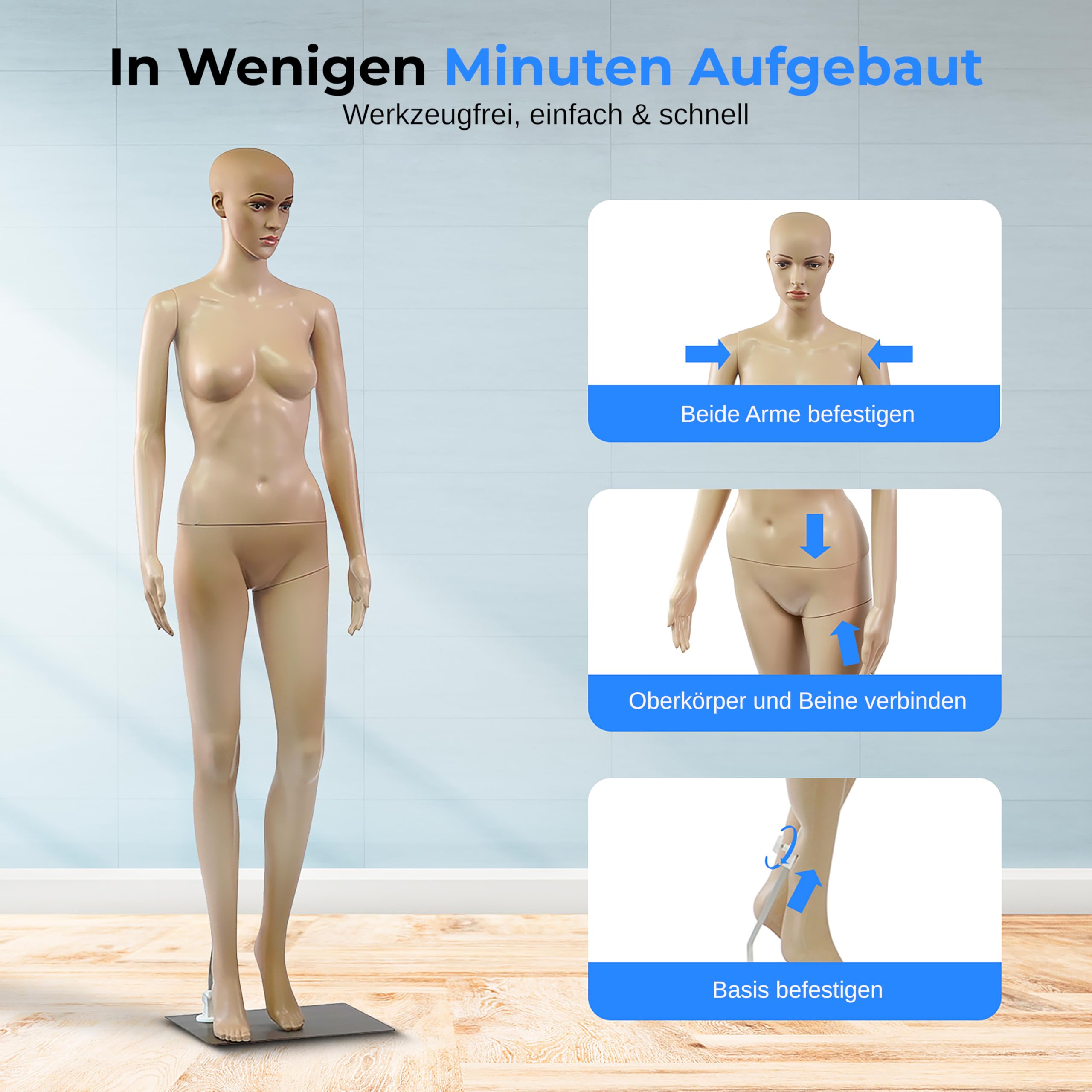 SereneLife Damen-Puppenmodell, 175 cm hoch, Mit verstellbarem Kopf, Flexiblen Extremitäten und abnehmbarem Design, Perfekt für Bekleidungsgeschäfte, Boutiquen, Ausstellungen und mehr