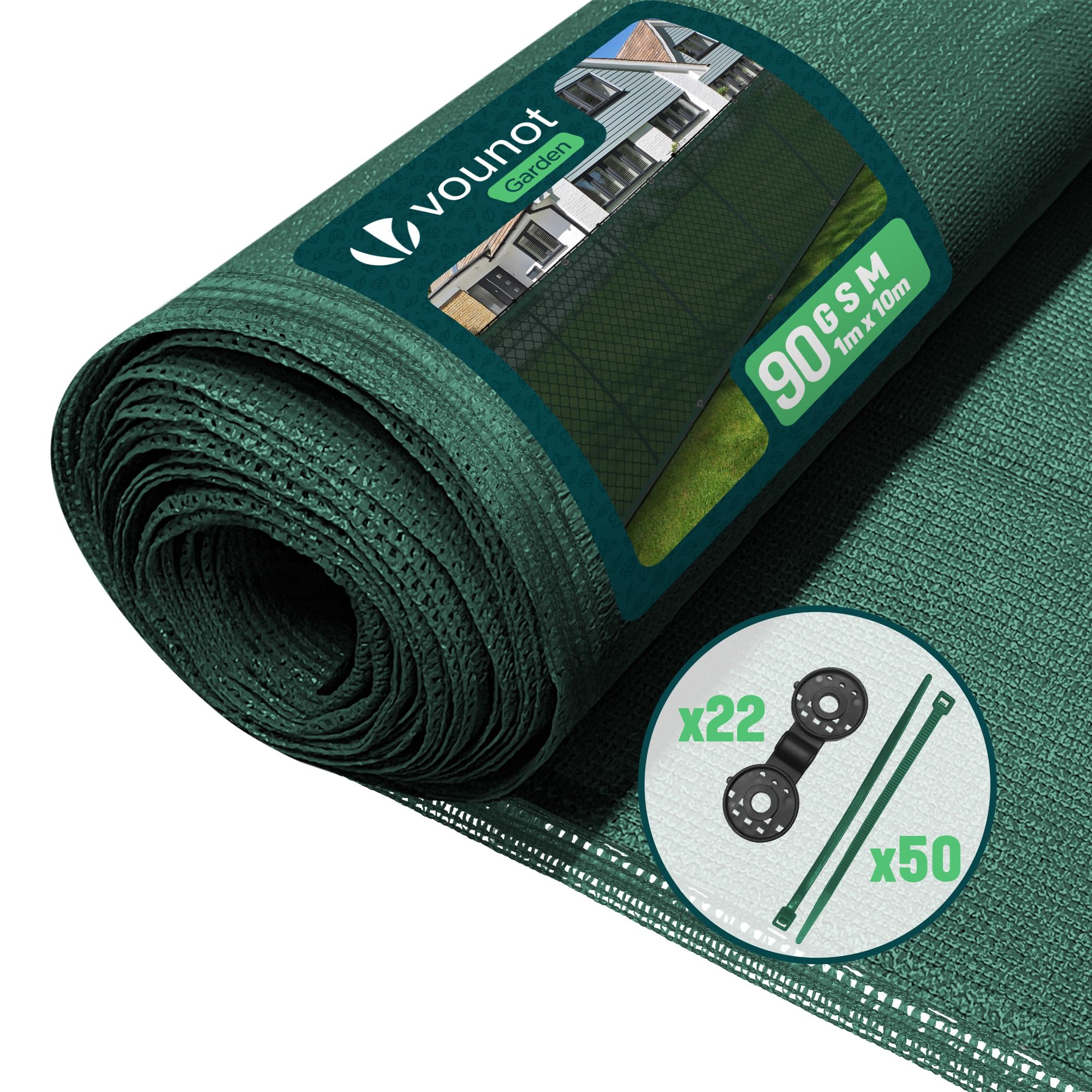 VOUNOT Privacy Netting 1×10m Garden Screening HDPE Shading Net, 75% Shading Rate UV-resistant, Tear-Resistant Windbreak Fencing with Holes and Cable Ties, Green-image-28