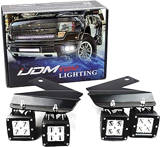 iJDMTOY LED Pod Light Fog Lamp Kit Compatible With 2010-14 Ford SVT Raptor, Includes (4) 20W High Power Xenon White LED Cubes, Foglight Location Mounting Brackets & On/Off Switch Wiring Kit
