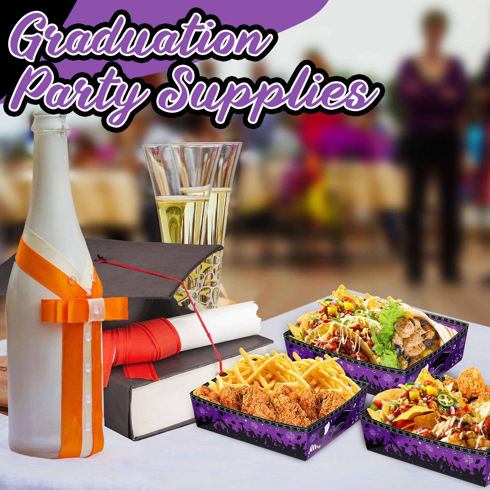 Snack Container Graduation Nacho Trays Purple Graduation Food Trays 60-Pack - Disposable Snack ...