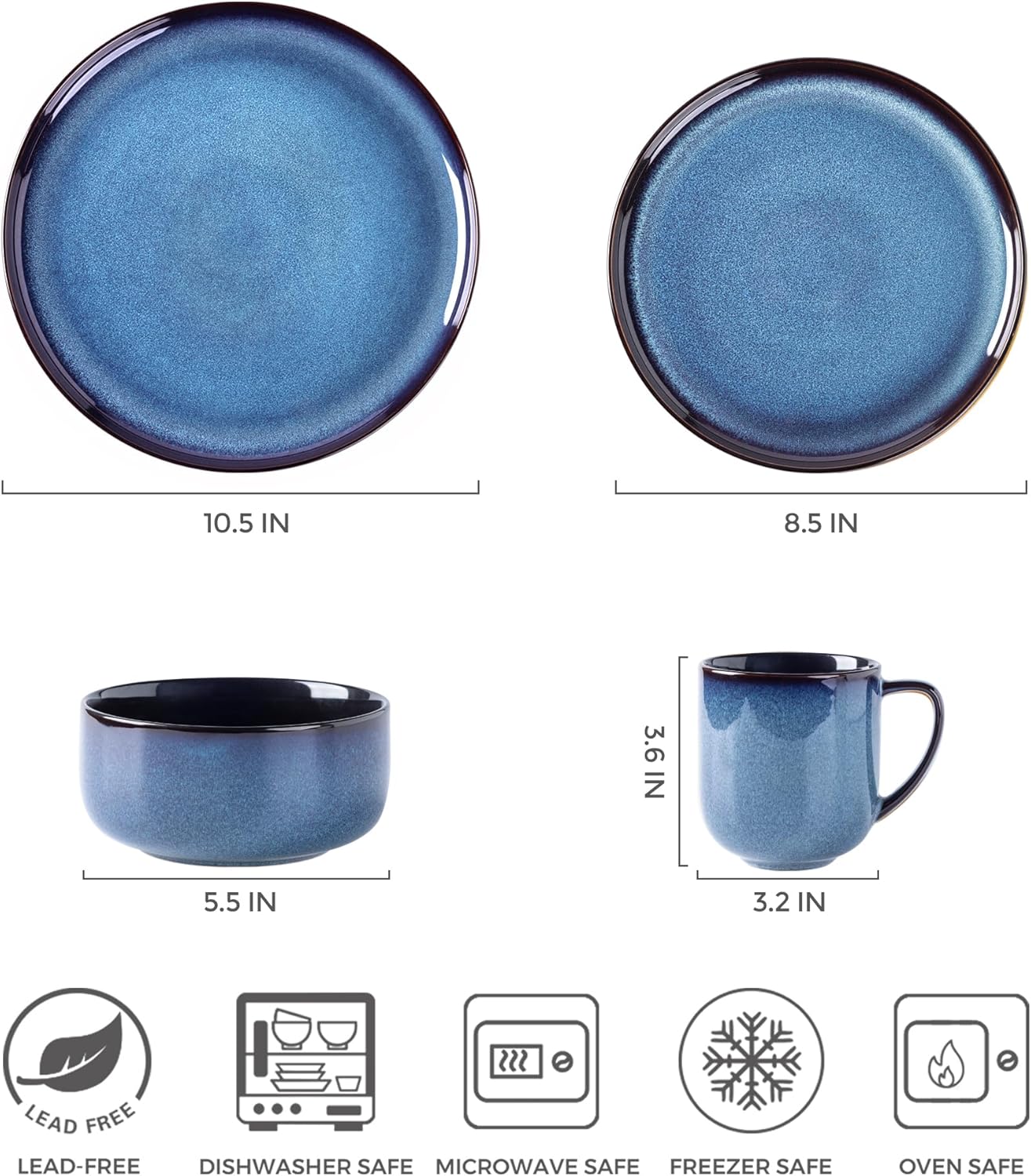 LERATIO Ceramic Dinnerware Sets for 4,16-PieceReactive Glaze Plates and Bowls Set with Mugs,Highly Chip and Crack Resistant | Dishwasher,Microwave & Oven Safe Dishes set-Blue - Image 2