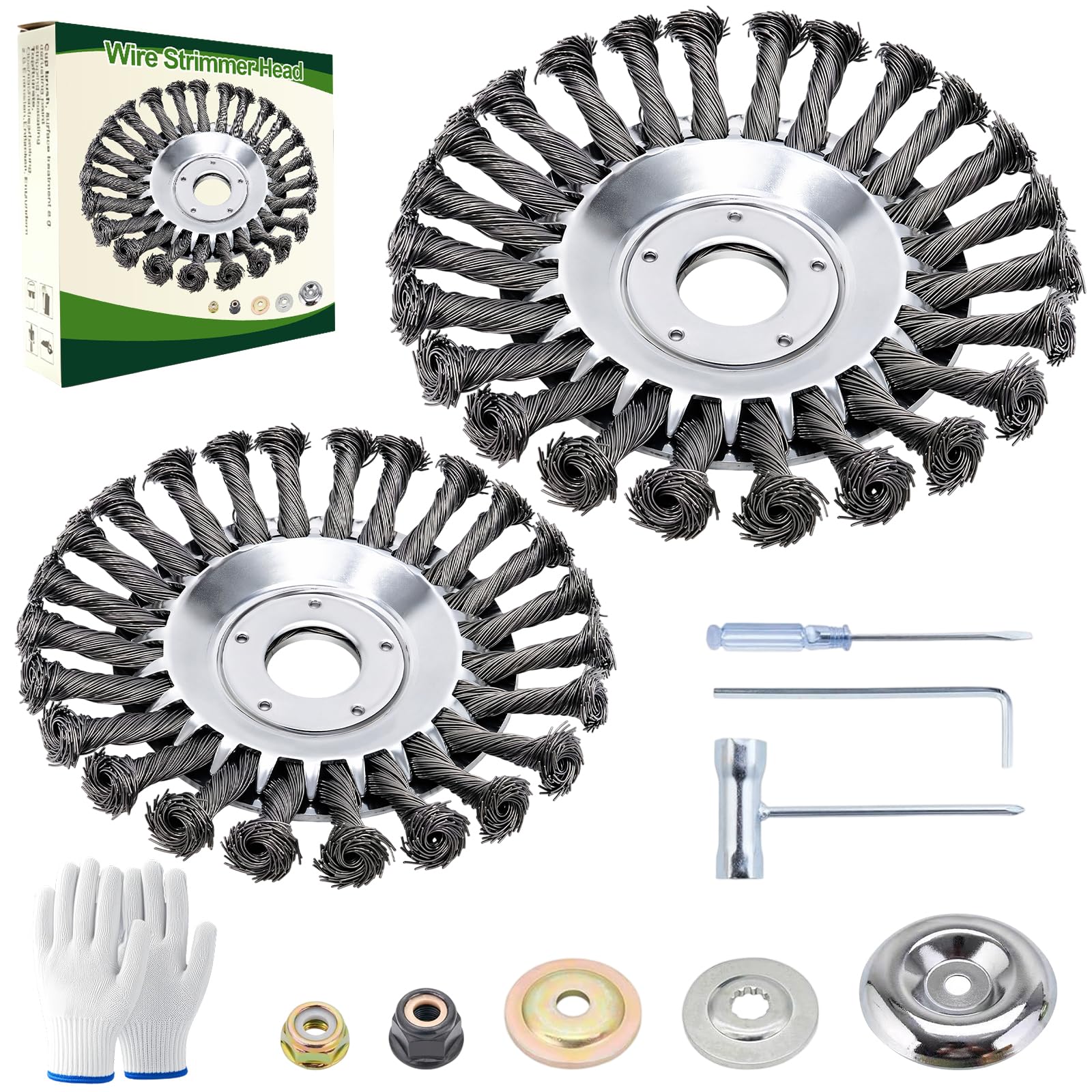 nnOuOnn Testina per decespugliatore in acciaio, 20,3 cm + 15,2 cm, in metallo, per la pulizia di marciapiedi, erbacce e muschio e erba, accessori universali per decespugliatore (20,3 cm + 15,2 cm