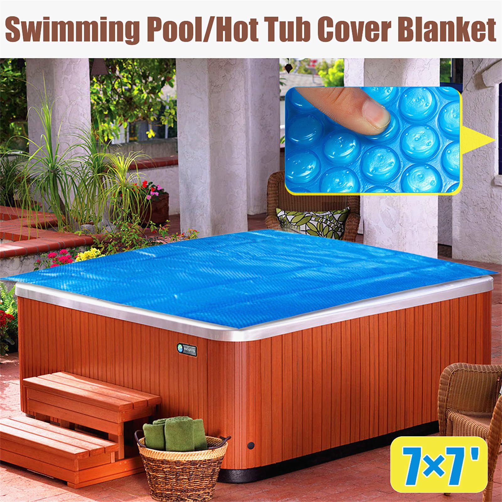 Couverture solaire thermique pour piscine - Très résistante - 2,1 x 2,1 m - Couverture flottante - Couverture de spa découpable - Bleu