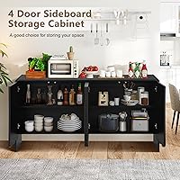 Vista 5 de ORRD - Aparador de buffet, armarios de almacenamiento Accent con 4 puertas, gabinete de madera estilo casa de campo con estantes ajustables y panel