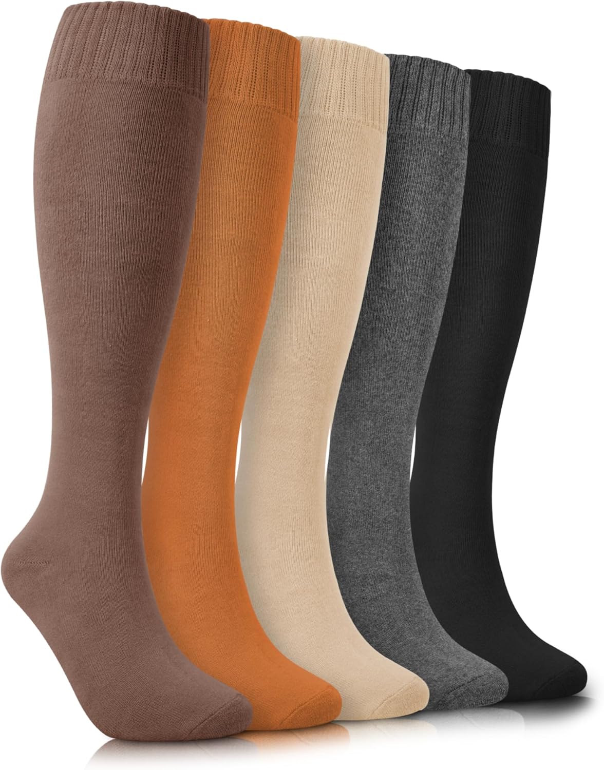 YSense Warm Knee High Socks for Women 5 Pairs, Thermal Womens Cotton Long Casual Thick Winter Gifts Socks for Hiking Skiing