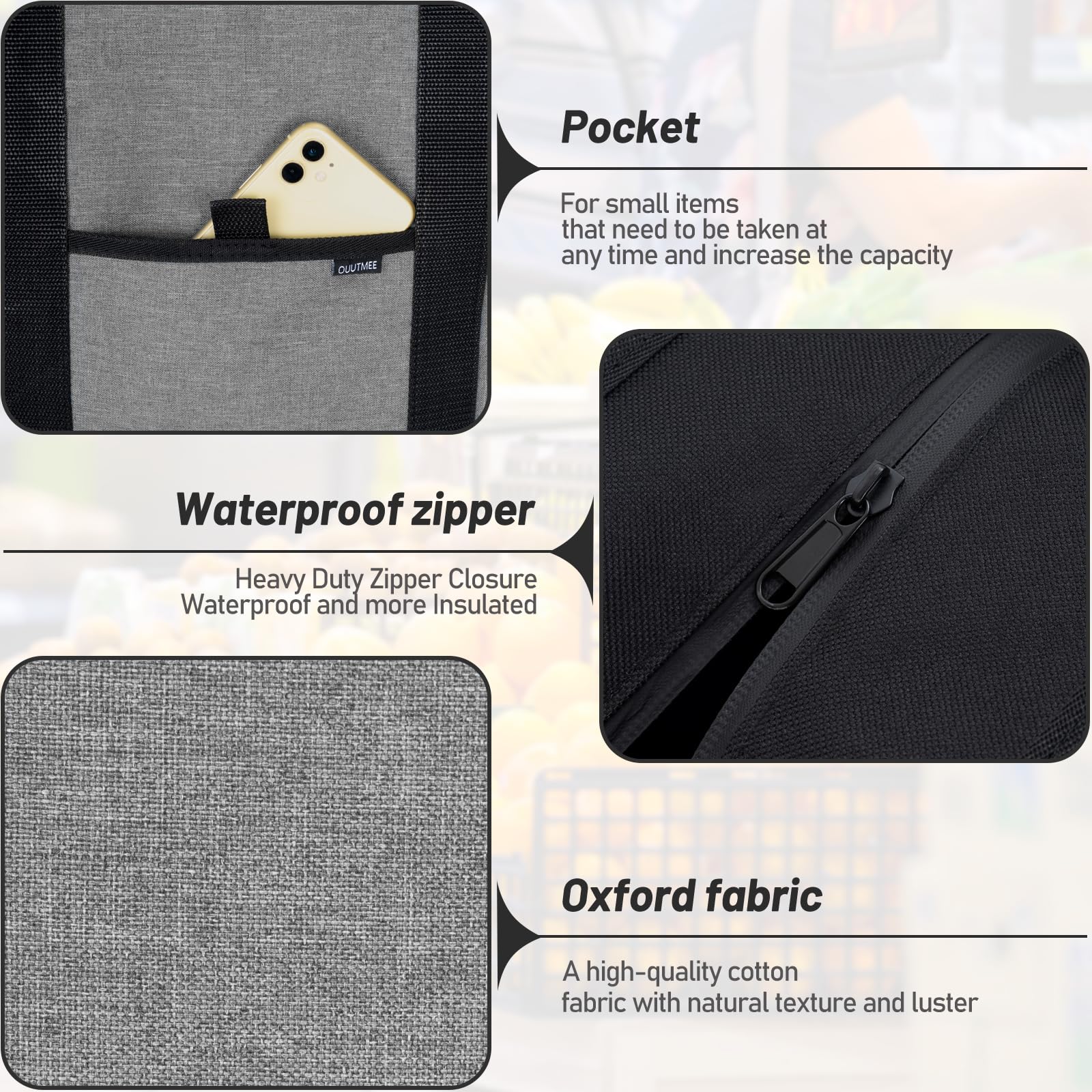 OUUTMEE Bolsa térmica aislada para comestibles, bolsa grande para congelador, bolsa de entrega de alimentos para alimentos fríos/calientes