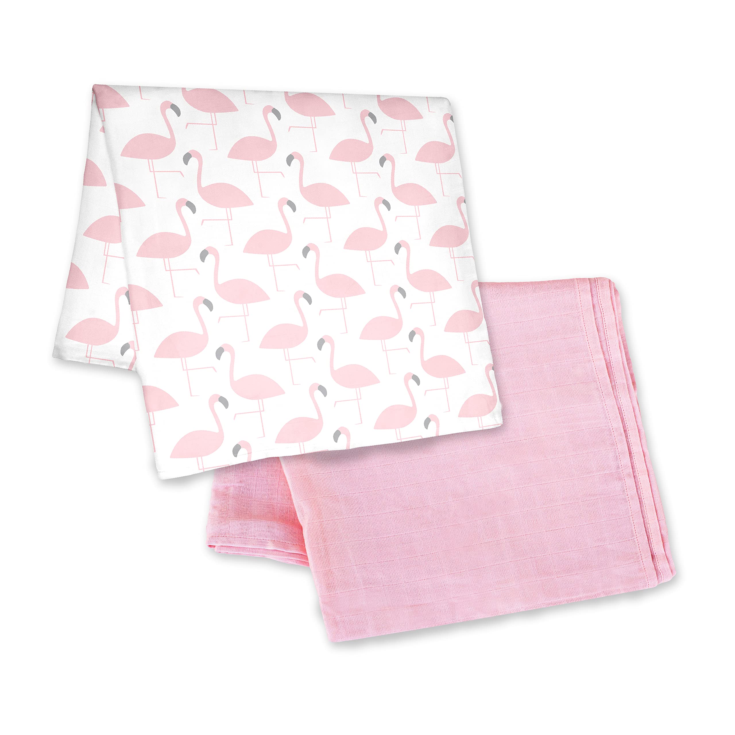 The Moon Brand Bamboo Muslin Wrap/ Swaddle, Pack of 2 Lightweight, Breathable -0-6 Months - Manual / Cozy Wrap-After Bath or Shower - Nap Time Swaddle-SleepwearForest- Print & Pink.