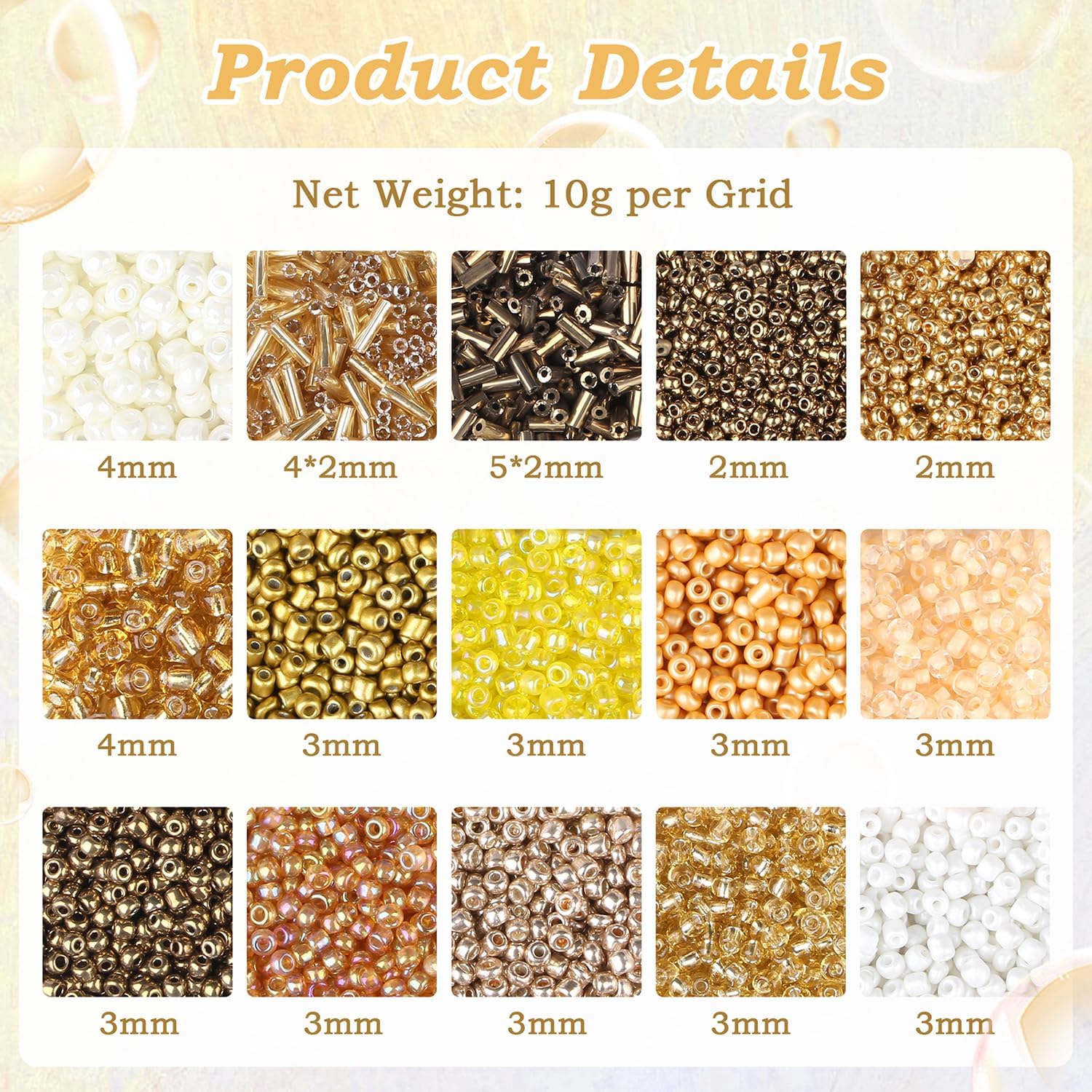 Gold Seed Beads for Jewelry Making Glass Bugle Beads for DIY Craft